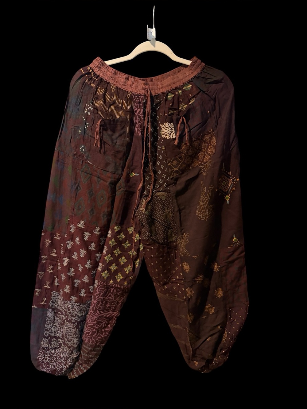Brown #15 NWT 100% rayon patchwork jogger bottom pants